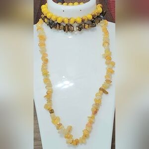 Natural Stone Yellow and Brown Beaded Necklace and Bracelet Set
